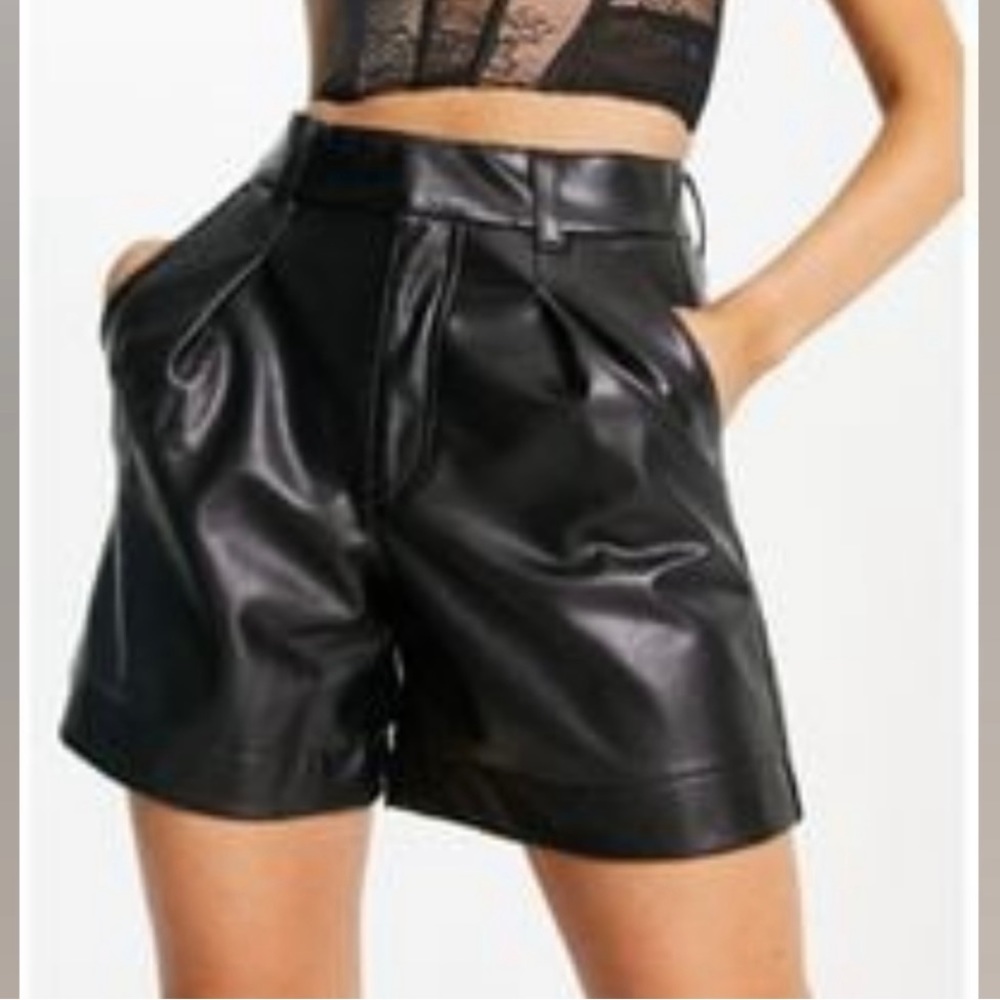 Abercrombie & Fitch Black High-Waist Faux Leather Shorts